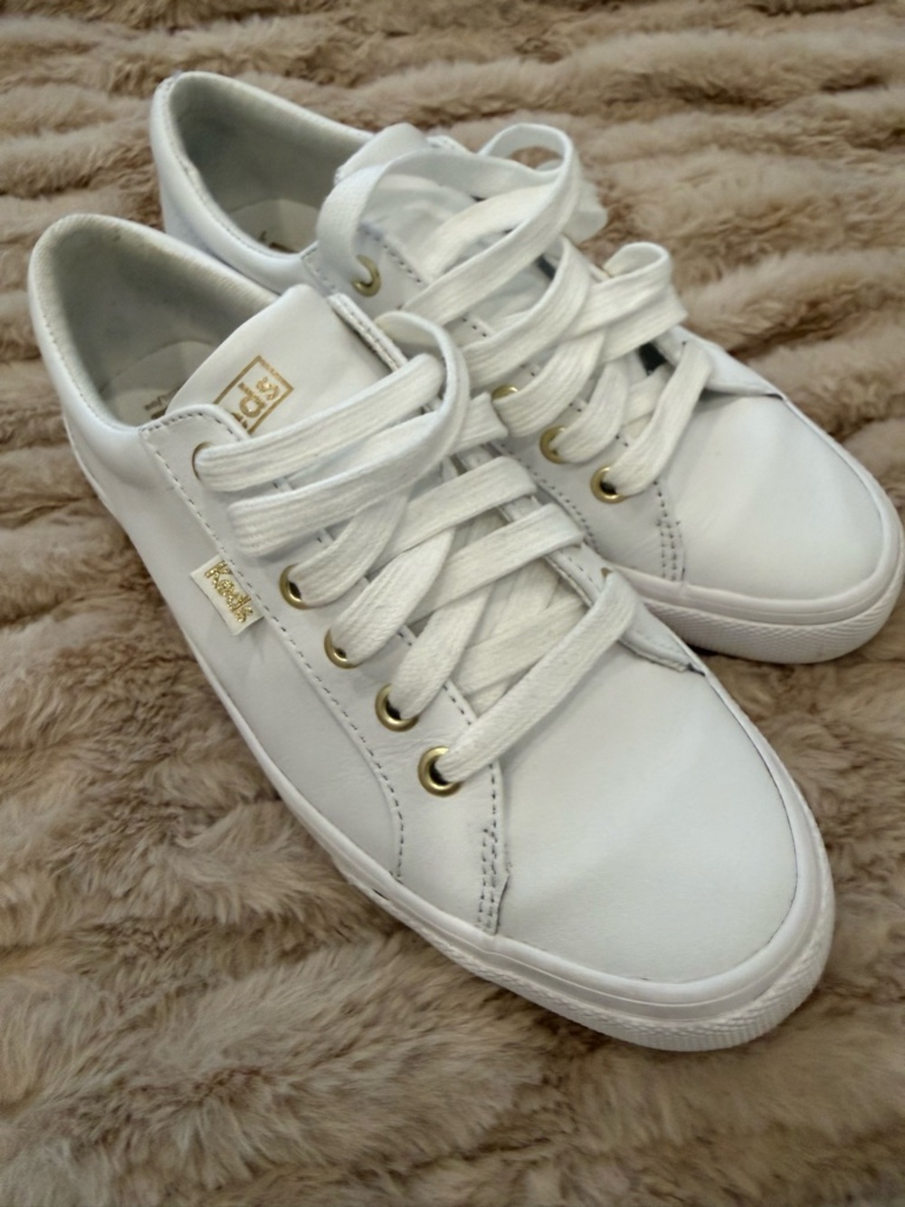 Keds White Leather Sneakers with Gold Accents - Picture 2 of 6